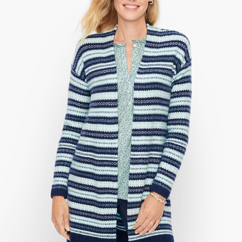 Talbots Fair Isle Open Cardigan Blue, Medium